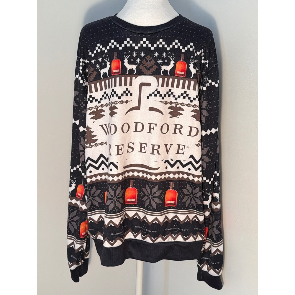 Woodford Reserve Mens Holiday Ugly Christmas Sweater Bourbon Whiskey Black Large